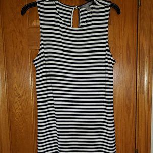 St Tropez West - column, straight navy and white striped dress, Size Medium